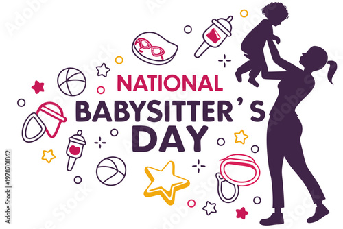 Babysitter Appreciation Vector Art, Celebrating Babysitters Isolated on White