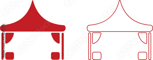 Event tent canopy pavilion icon set collection group in black red flat and line style vector illustration, camping shelter marquee gazebo awning symbol pack minimal outline design bundle