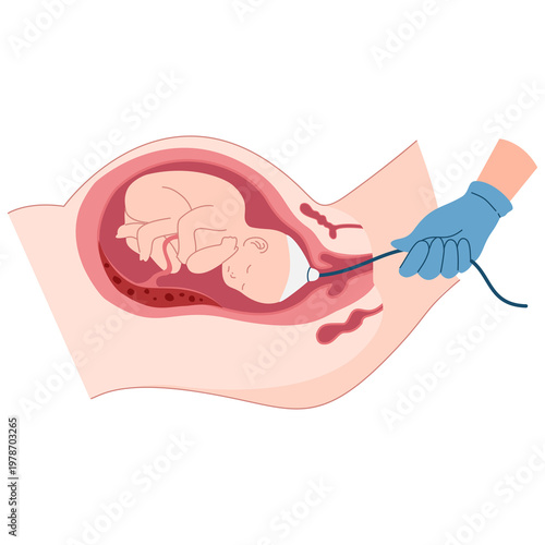 Tableau sur toile Medical professional performs a fetal scalp electrode procedure on a developing baby in the womb