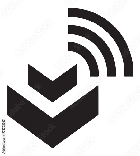 Black wifi signal icon with chevron