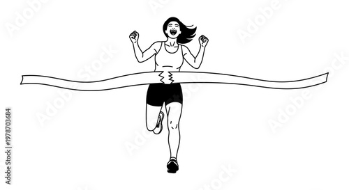 Woman crossing the finish line triumphantly.