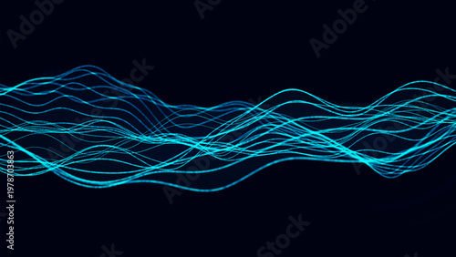 Canvas Print Abstract glowing lines, gently curving through space, create the effect of fluid sound waves