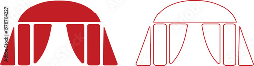 Event tent canopy pavilion icon set collection group in black red flat and line style vector illustration, camping shelter marquee gazebo awning symbol pack minimal outline design bundle