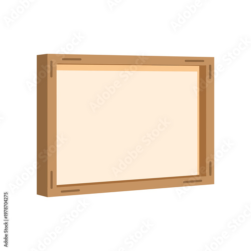 empty canvas on wooden stretcher bars frame, art or painting surface for creative work, blank rectangular board, studio equipment, simple flat vector.