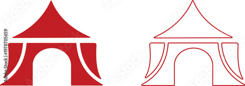 Event tent canopy pavilion icon set collection group in black red flat and line style vector illustration, camping shelter marquee gazebo awning symbol pack minimal outline design bundle