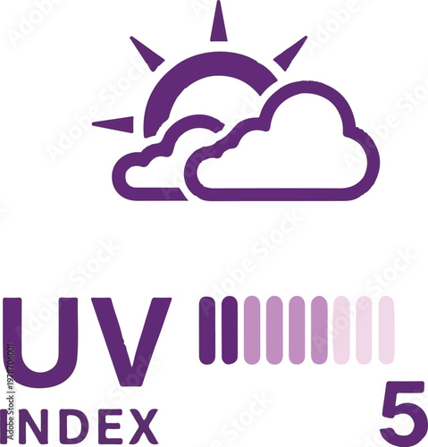 UV Index Level 5 Forecast Icon with Sun and Cloud Symbols for Solar Safety