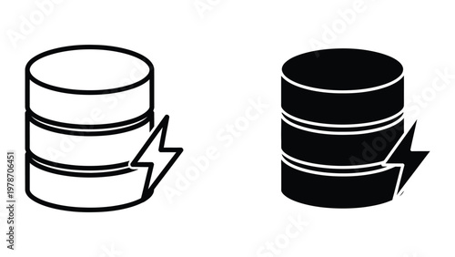 A pair of database cylinders with lightning bolts
