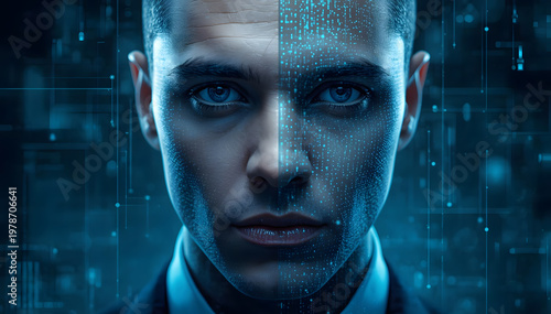 Cyber Enhanced Executive Portrait Combining Human Features with Robotic Neural Grid, Corporate AI Concept