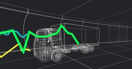 Fotobehang Tunnel Wireframe vrachtwagen in virtuele tunnel  © vectorfusionart