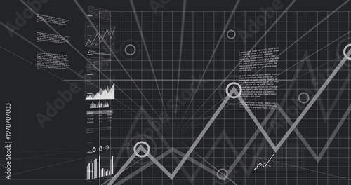 Displaying zigzag line chart with node markers, faint lines on virtual grid, left analytics panel
