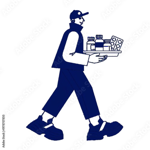 Nurse holding medicine tray icon, simple flat vector, healthcare service