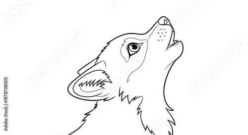 Expressive line art drawing of a young wolf cub tilting its head back and howling in a simple animal sketch style.
