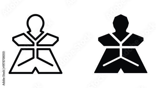 Contrasting silhouettes of a person with and without a head represented in abstract geometric shapes