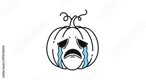 Simple black and white outline of a sad crying pumpkin face for emotional awareness or Halloween coloring activities.