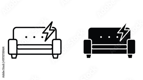 Two sofa icons with lightning bolts on a white background