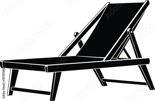 WebMinimalist Black and White Deck Chair Vector Illustration for Summer Beach Recliner Graphic Design