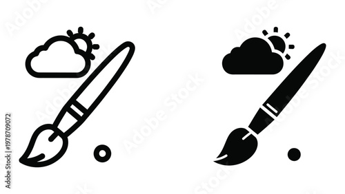 Contrasting weather-themed paintbrush icons with sun and cloud symbols