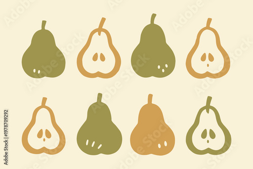 Pear set naive flat vector illustration