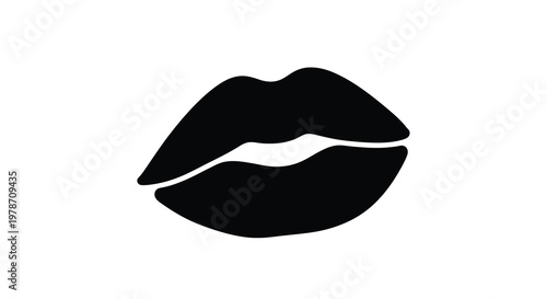 Simple black silhouette of parted lips against a white background