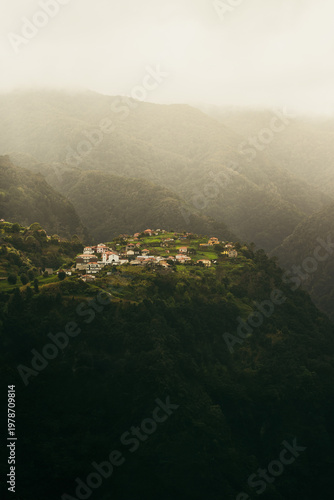 Mountain Village in the Mist in the Deep Valleys of Madeira