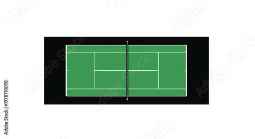 Aerial view of a green and black rectangular tennis court