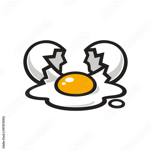 Cartoon Cracked Egg with Yolk and Shell