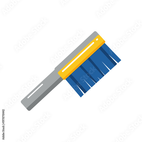 Cleaning brush vector illustration, flat cartoon style scrubbing brush with blue bristles and gray handle, versatile tool for effective cleaning in various household and industrial settings.