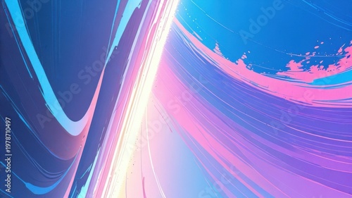 Cartoon Style Pink and Blue Ribbon Background With Curved Layers and Dynamic Visual Movement