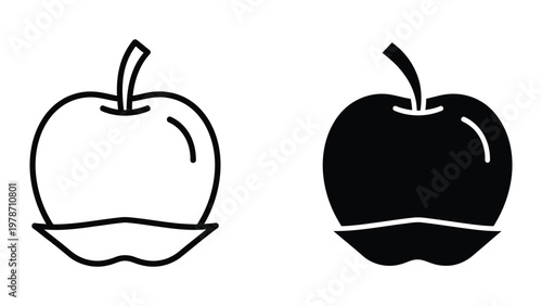 Contrasting depictions of apples with varying fill styles in black and white illustration