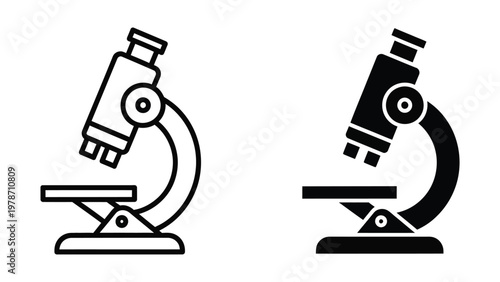 Comparison of two different microscope designs in black and white illustration