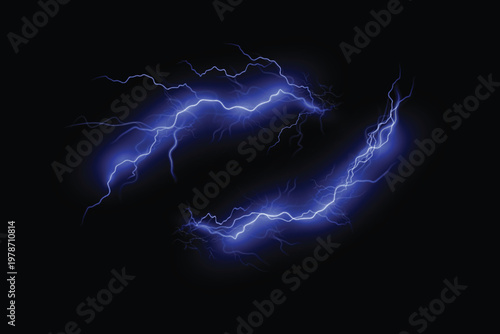 Blue Lightning with Glowing Energy Powerful blue lightning with glowing electrical discharge, isolated PNG for storm, thunder and energy design effects.