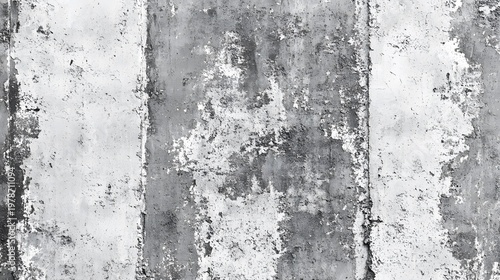 Weathered concrete wall displays vertical textured patterns of peeling paint and industrial decay.