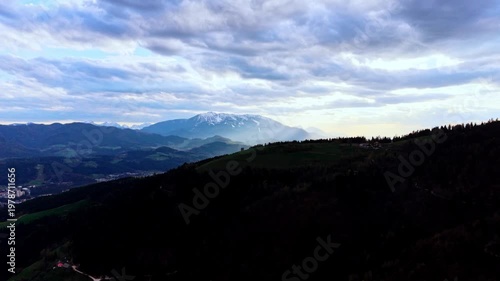 Drone aerial mountain ridge and valley