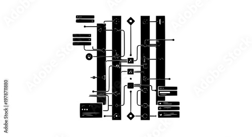 Vertical Stack Gantt Project Timeline with Milestones and Deadlines Black Silhouette Vector Illustration