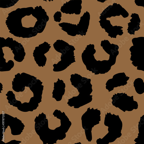 Seamless leopard fur pattern. Fashionable wild leopard print background. Modern panther animal fabric textile print design. Stylish vector black and golden color illustration