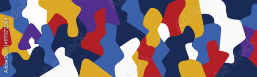 Group of people multicolored futuristic silhouettes abstract vector background