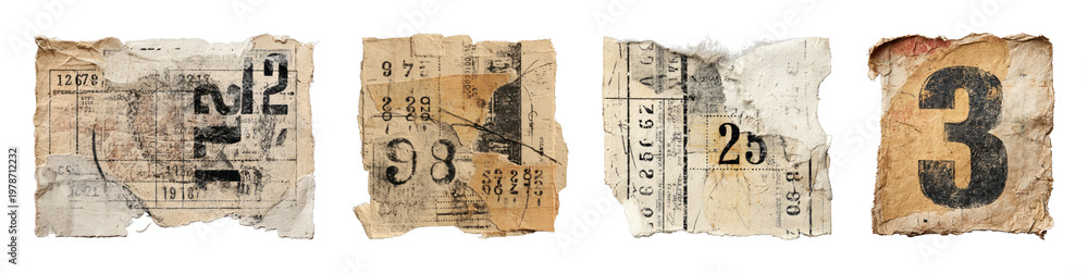 Obraz premium PNG Vintage torn paper numbers on transparent background
