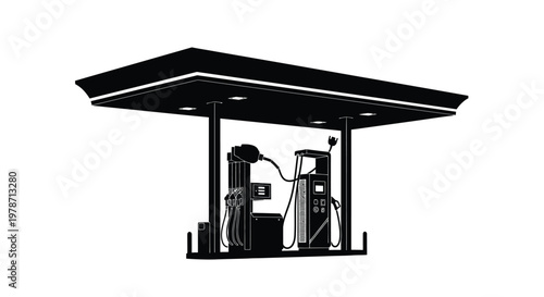 Electric vehicle charging station depicted in a stark black silhouette