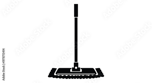 Simple black silhouette of a floor mop against a white background silhouette