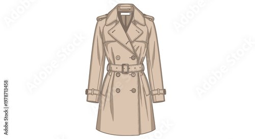 Tan trench coat with belt and buttons for women fashion clothing