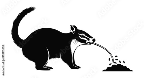 Black and white illustration of a rodent defecating on a pile of dirt