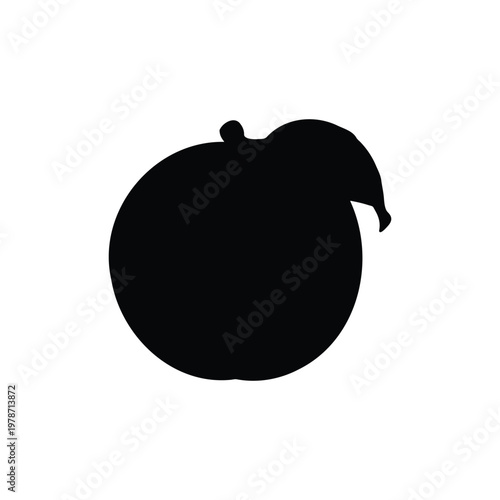 Ripe Peach Fruit silhouette vector flat design on white background.