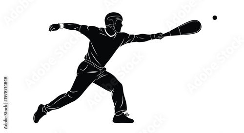 Black silhouette of a man playing pickleball with a paddle