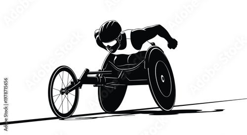 A black silhouette of a person racing in a wheelchair on a track