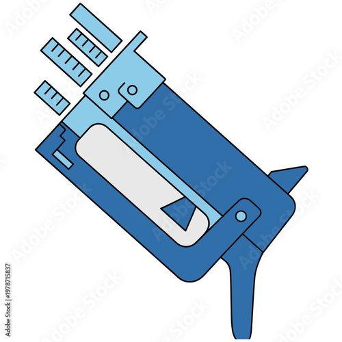 A detailed illustration of a blue staple gun on a white background