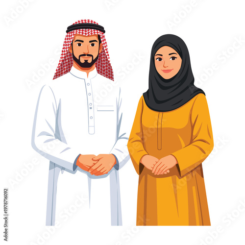 Man and woman in traditional middle eastern clothing standing together