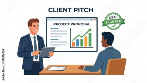 Successful Business Deal Presentation Project Proposal with Growth Chart and Deal Secured Badge