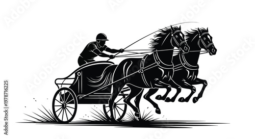 Black silhouette of a horsedrawn carriage with a driver