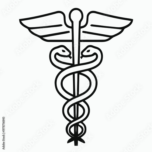 Gold 3D caduceus medical symbol with winged staff and snakes isolated on white background as a healthcare and pharmacy icon design