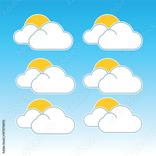 A series of clouds with the sun peeking out from behind them